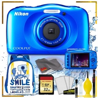 Nikon Coolpix W150 Digital Camera - Flowers (Intl Model) with Camera Cleaning Kit Bundle (Blue Back Pack Memory Kit)