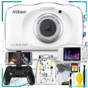 Nikon Coolpix W150 Digital Camera - Flowers (Intl Model) with Camera Cleaning Kit Bundle (White Back Pack Gaming Kit)