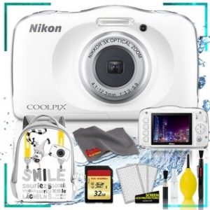 Nikon Coolpix W150 Digital Camera - Flowers (Intl Model) with Camera Cleaning Kit Bundle (White Back Pack Memory Kit)